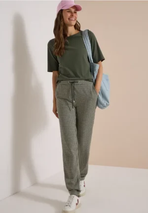 Slim Leg-broek met pied-de-poule-patroon