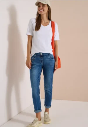 Slim Leg-jeans met omgeslagen pijpen en luipaardprintband