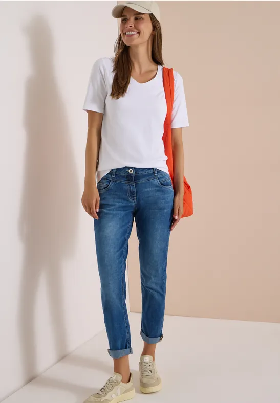 Slim Leg-jeans met omgeslagen pijpen en luipaardprintband