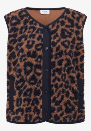 Alternative view of Teddyvest met softshell-details en luipaardprint