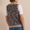 V-hals trui zonder mouwen met luipaardprint - Afbeelding 3