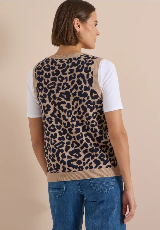 V-hals trui zonder mouwen met luipaardprint - Afbeelding 3