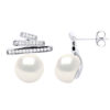 Oorbellen Strips met Cubic Zirconia - Echte Gecultiveerde Zoetwaterparel Knop 9-10 mm