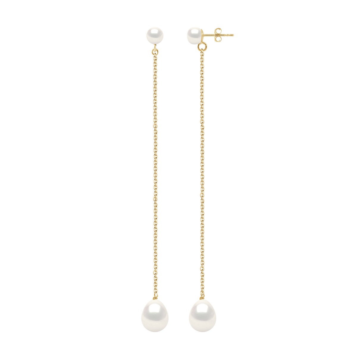Dubbele Oorbellen Geel Goud - Echte Gecultiveerde Zoetwaterparels Knop 5-6 mm + Peer 8-9 mm