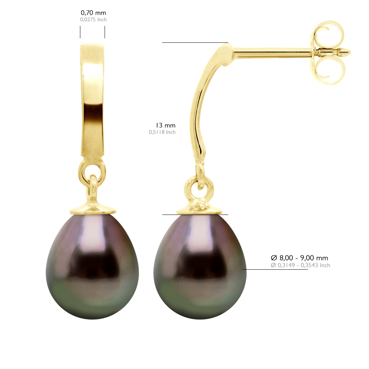 Oorbellen Prestige Gearticuleerd in Geel Goud 375 en Echte Gecultiveerde Tahiti Parel 8-9 mm - Afbeelding 2