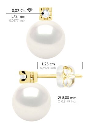 Alternative view of Oorbellen Prestige - Diamanten 0,04 Ct - Kwaliteit HSI - Geel Goud 375 en Echte Gekweekte Zoetwaterparels Rond 8-9 mm