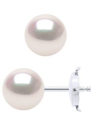 Oorbellen in Wit Goud 750 en Echte GeCultiveerde Parel Akoya Japanse Gecertificeerde Rond 7-8 mm