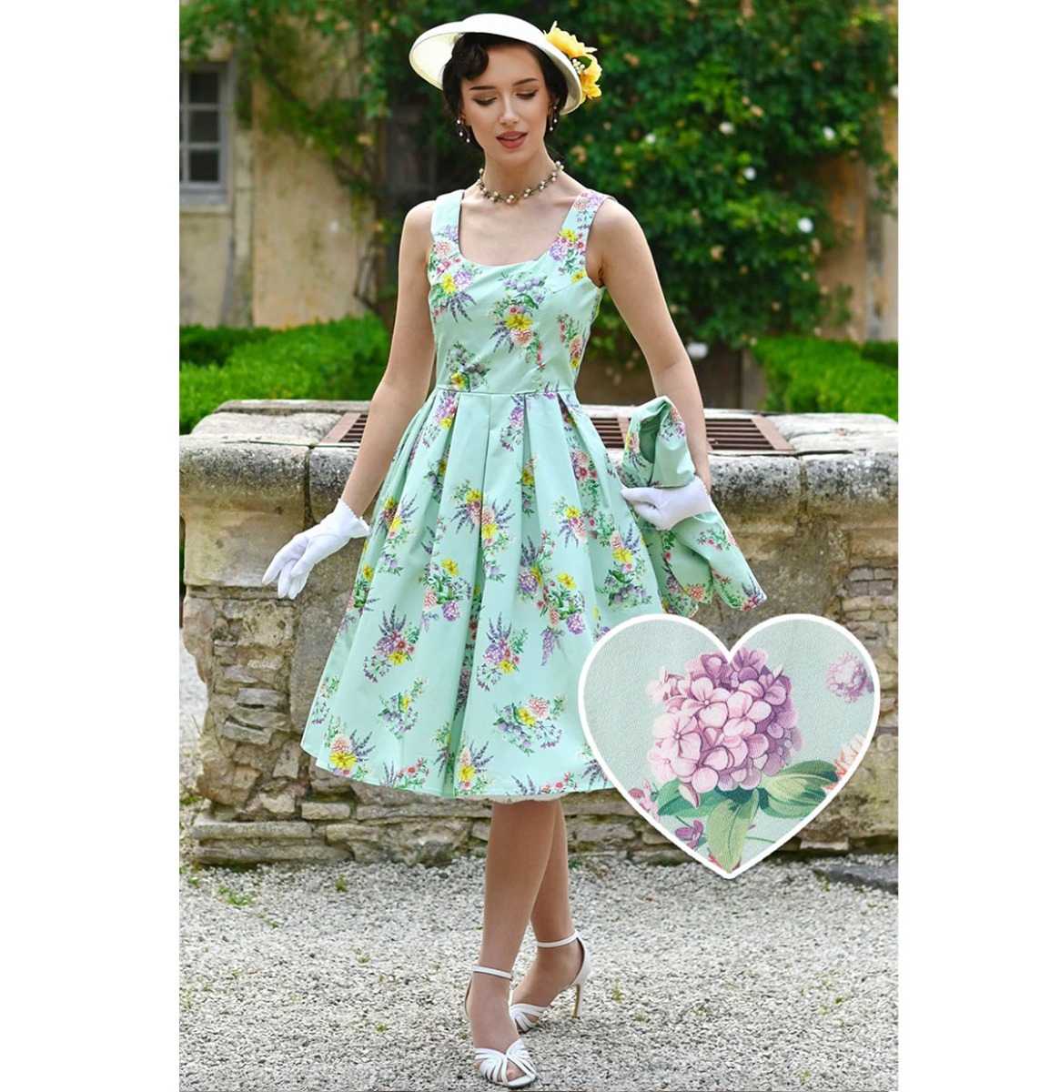 Dolly & Dotty Amanda Pastel Flower Swing Dress Light Blue -L