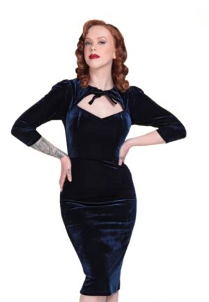 Collectif Ancilla Velvet Pencil Dress Blue-XL
