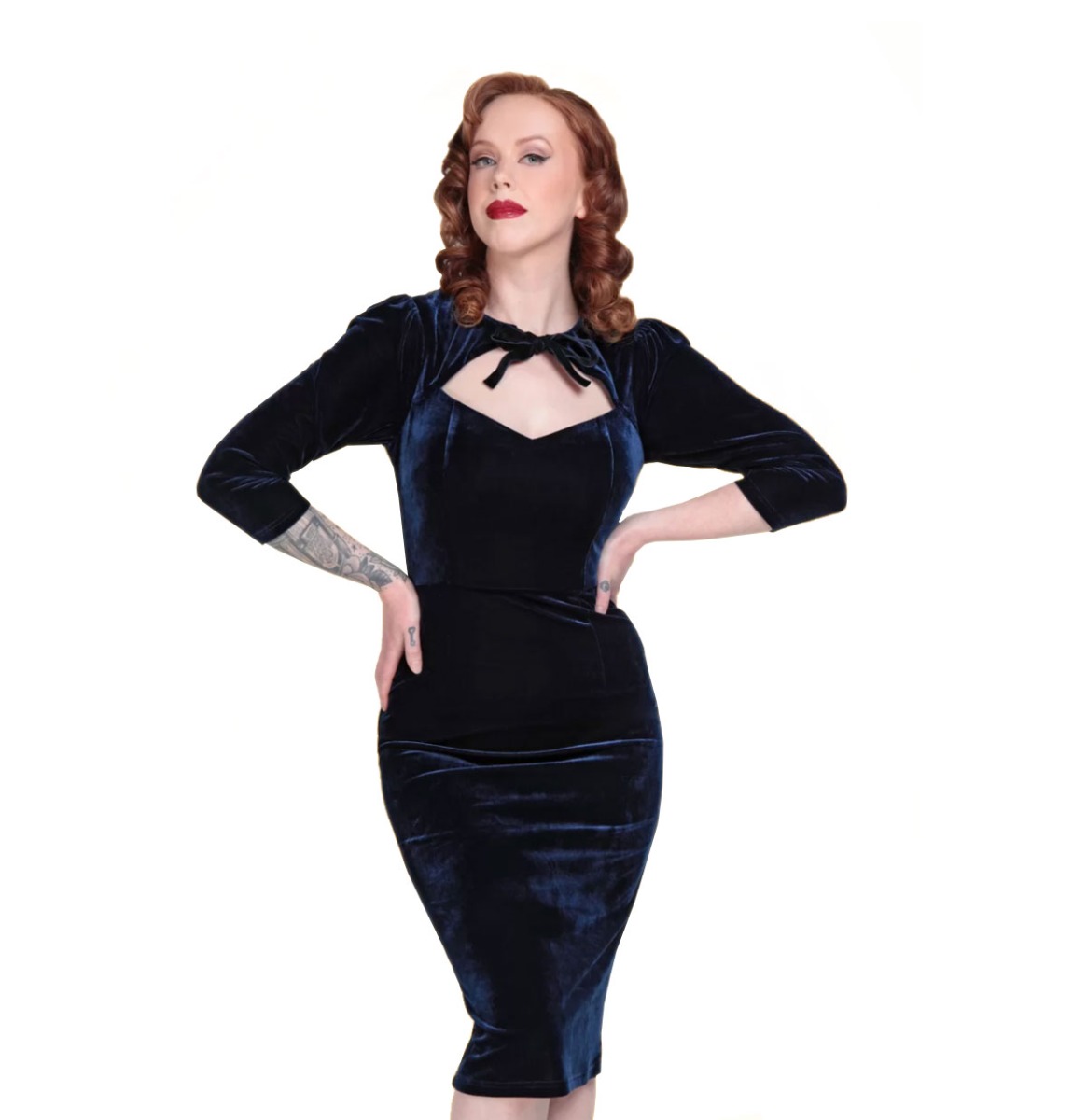 Collectif Ancilla Velvet Pencil Dress Blue-XL