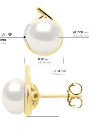 Alternative view of Oorbellen Omgeving Diamanten 0,03 Ct Geel Goud - Echte GeCultiveerde Zoetwaterparels Knop 7-8 mm