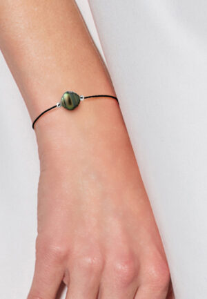 Alternative view of LOVE armband LINK Tahitian Pearl Ringed 10-11mm Link Nylon Black 925