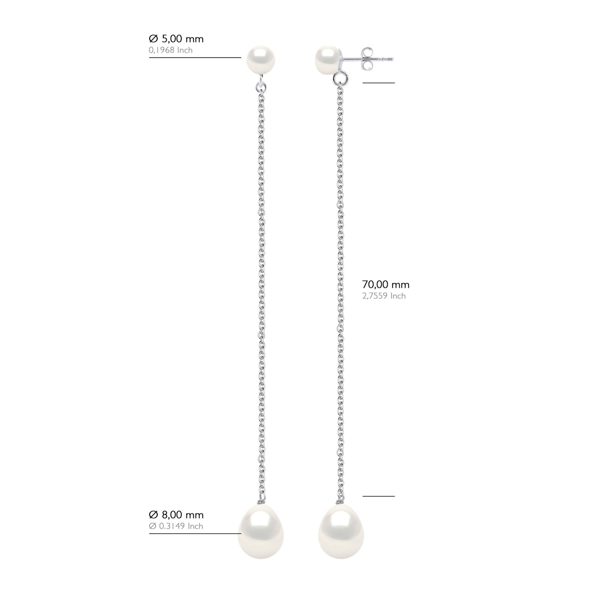 Twee Oorbellen Wit Goud - Echte Cultiveerde Zoetwaterperlen Knop 5-6 mm + Parel 8-9 mm - Afbeelding 2