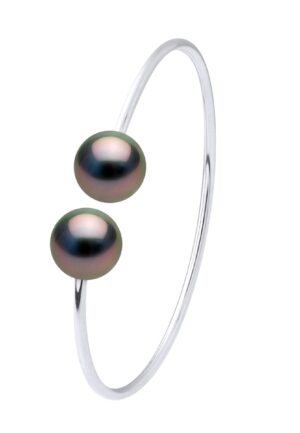 Semi-rigide armband - Zilver 925 - 2 Echte Gecultiveerde Tahiti Parel Rond 9-10 mm
