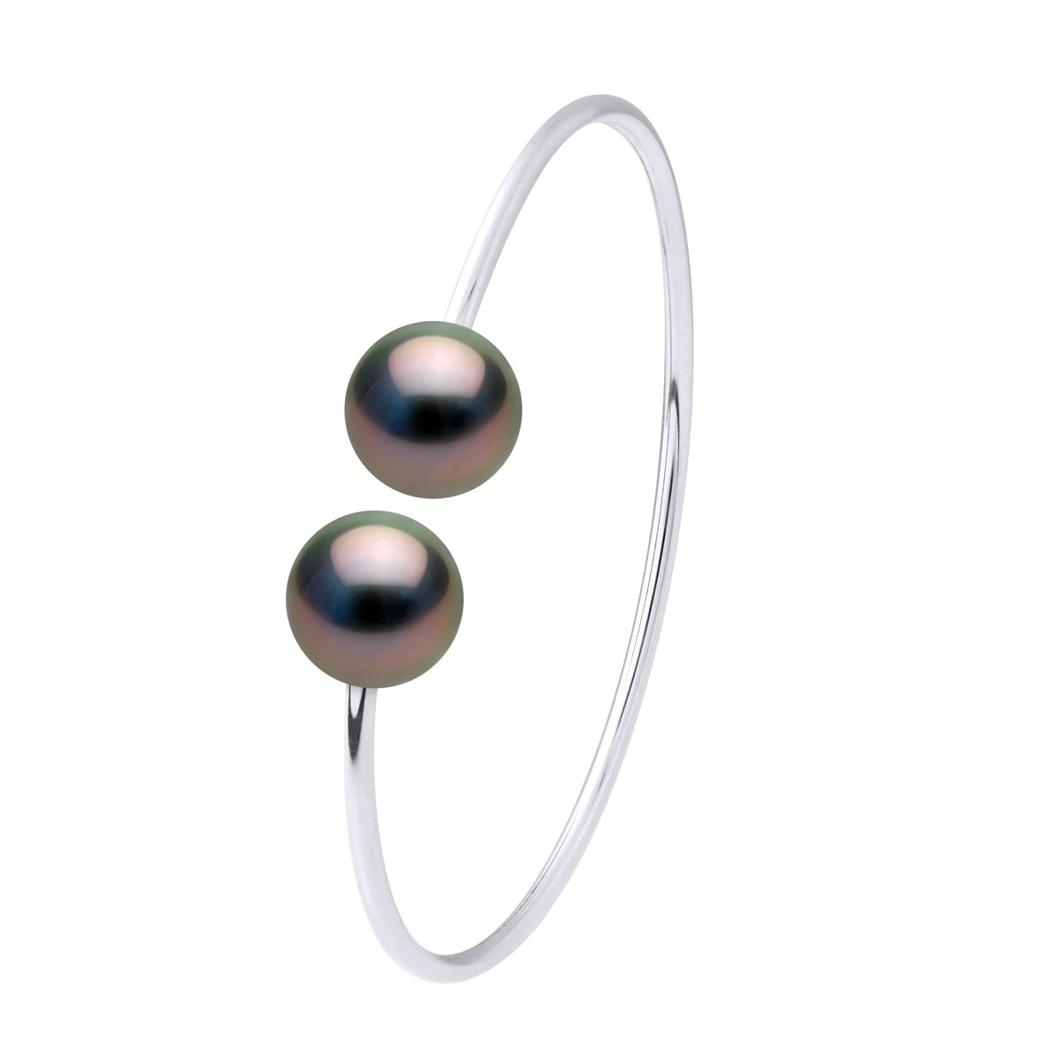 Semi-rigide armband - Zilver 925 - 2 Echte Gecultiveerde Tahiti Parel Rond 9-10 mm