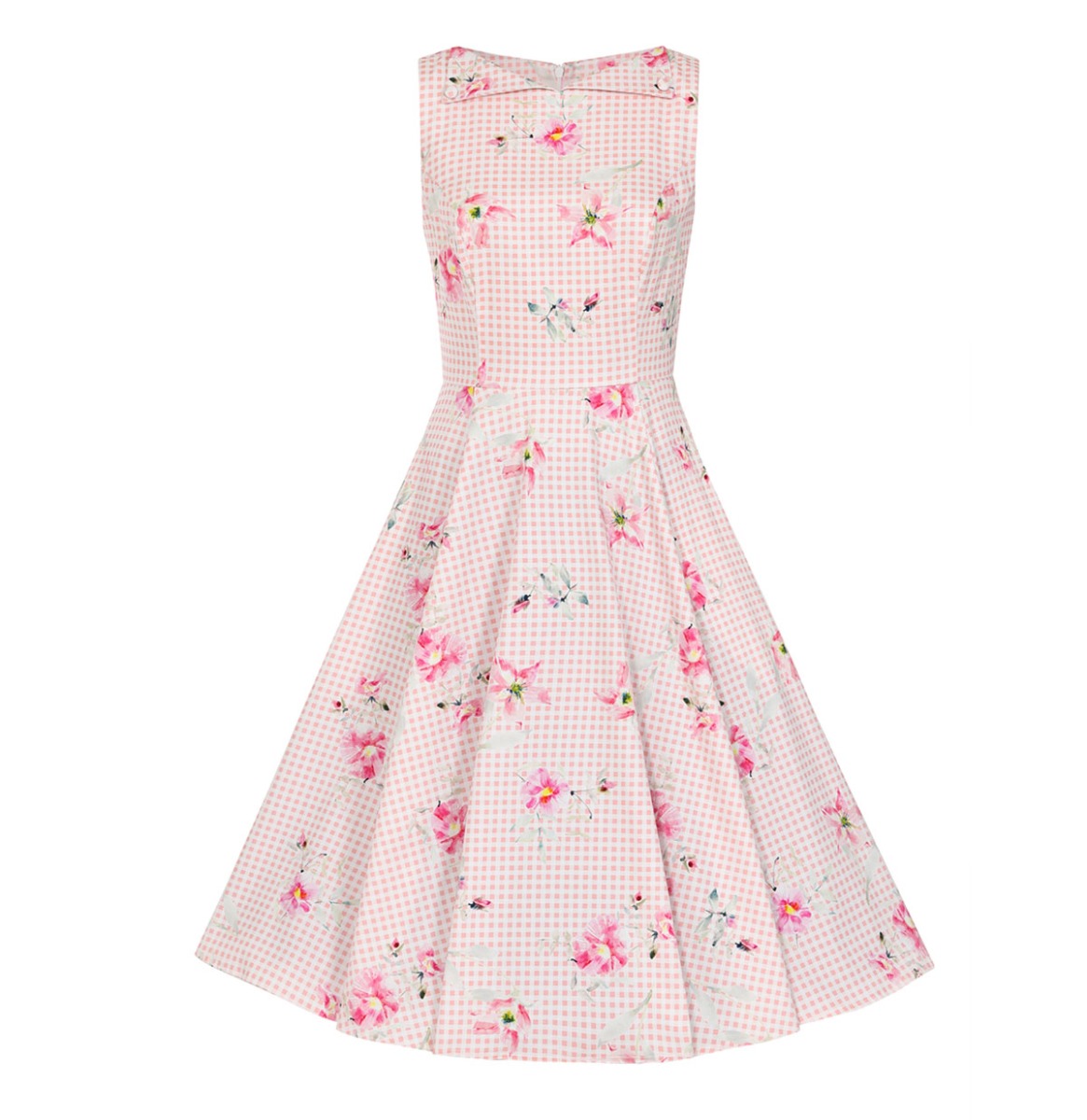 Hearts & Roses Catherine Floral Gingham Swing Dress Pink-L