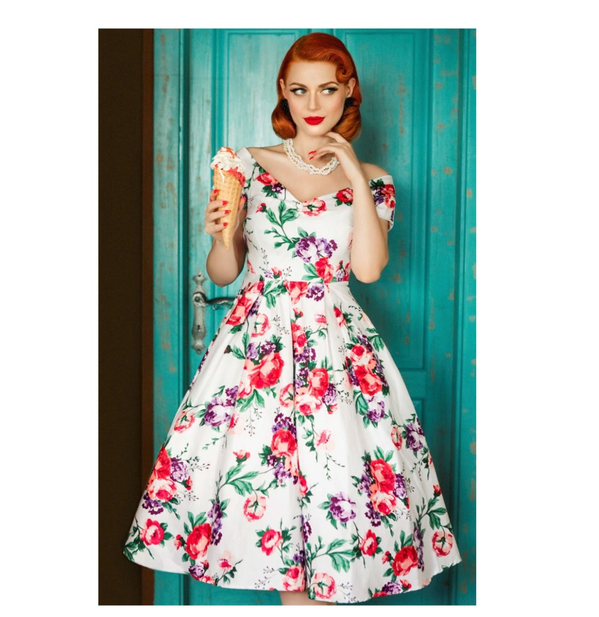 Dolly & Dotty Lily Floral Swing Dress White-M