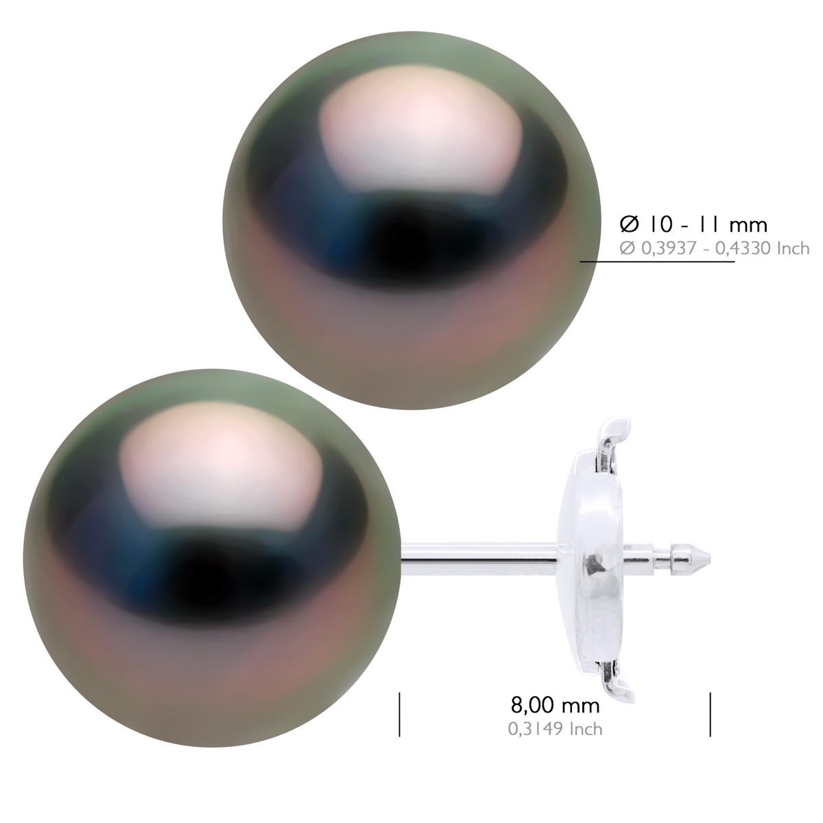 Oorbellen - Wit Goud 375 - Echte Cultuur Tahiti Parel Ronde 10-11 mm - Afbeelding 2