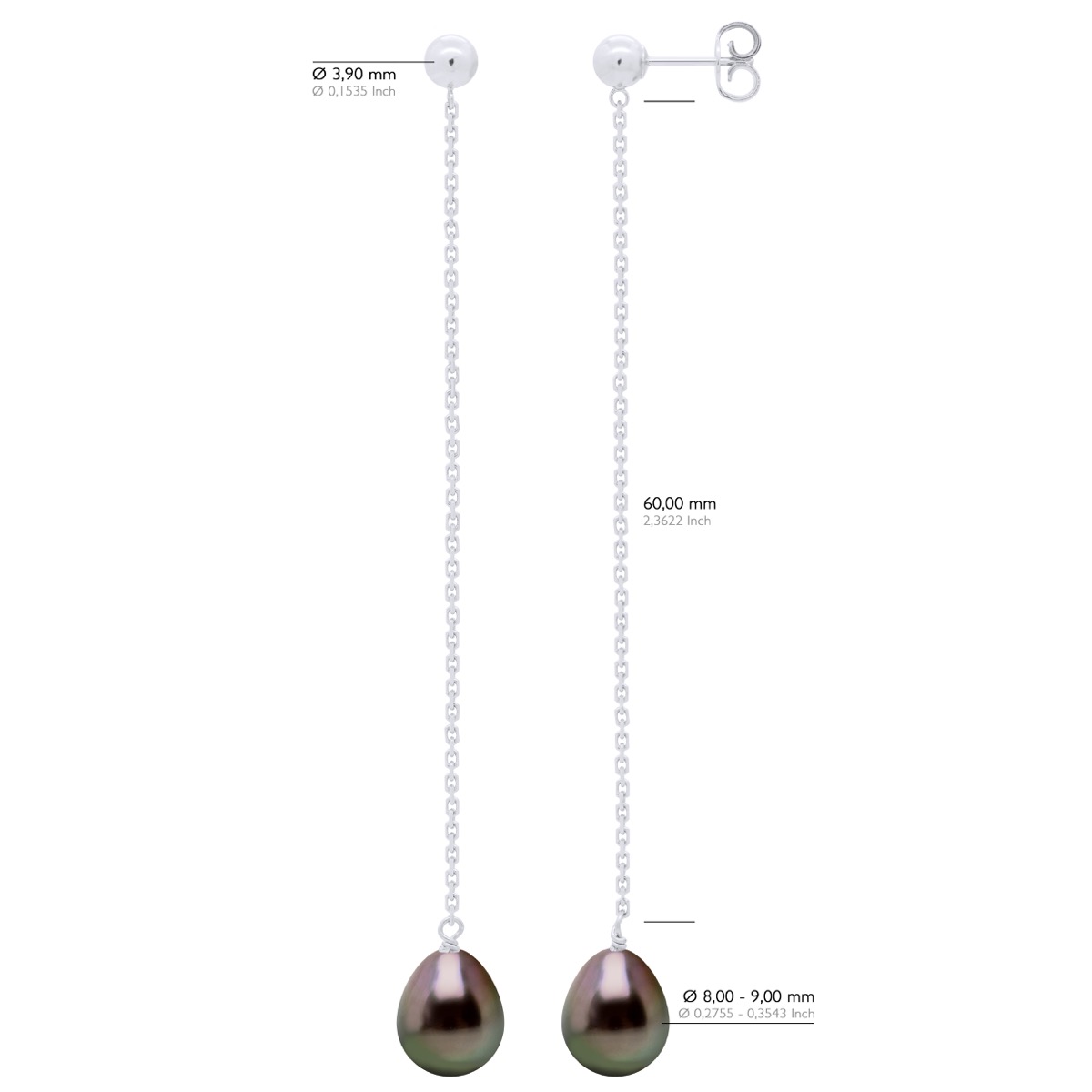Hangende Oorbellen - Echte Gecultiveerde Tahiti Perlen Parel 8-9 mm - Afbeelding 2