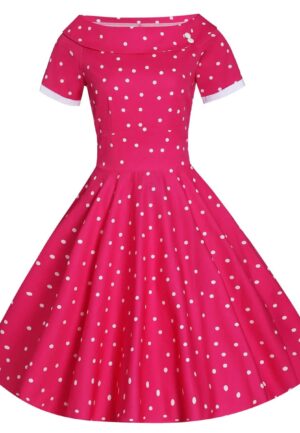 Dolly & Dotty Darlene Polka Swing Dress Hot Pink-L