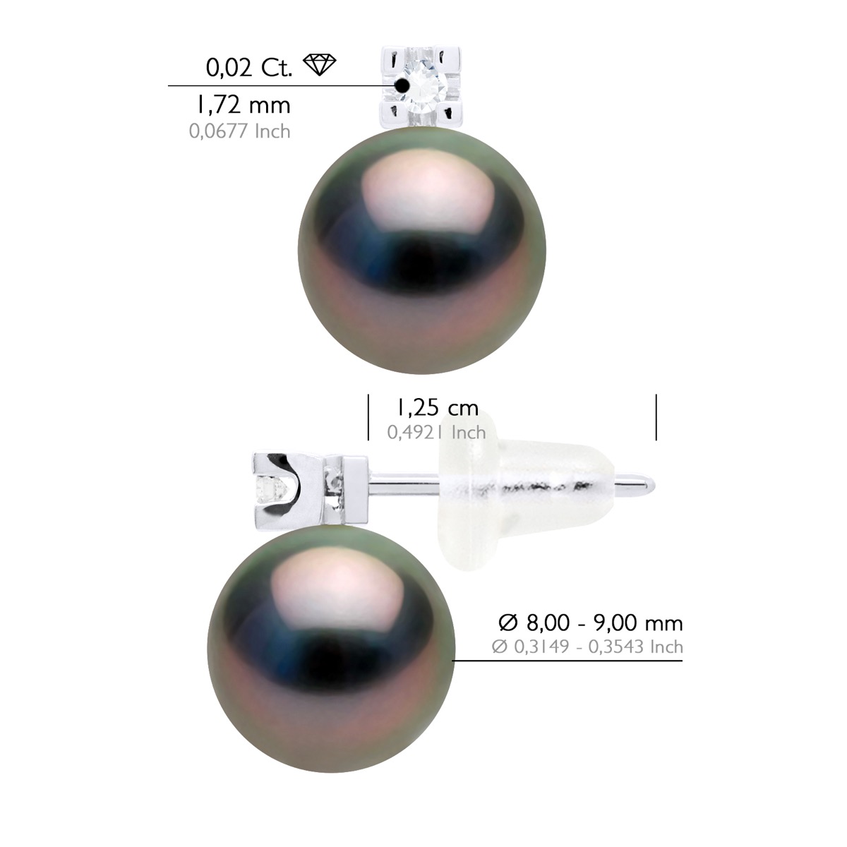 Oorbellen Prestige - Diamanten 0,04 ct - in Wit Goud 750 en Echte Gecontroleerde Tahiti Parel Ronde 8-9 mm - Afbeelding 2