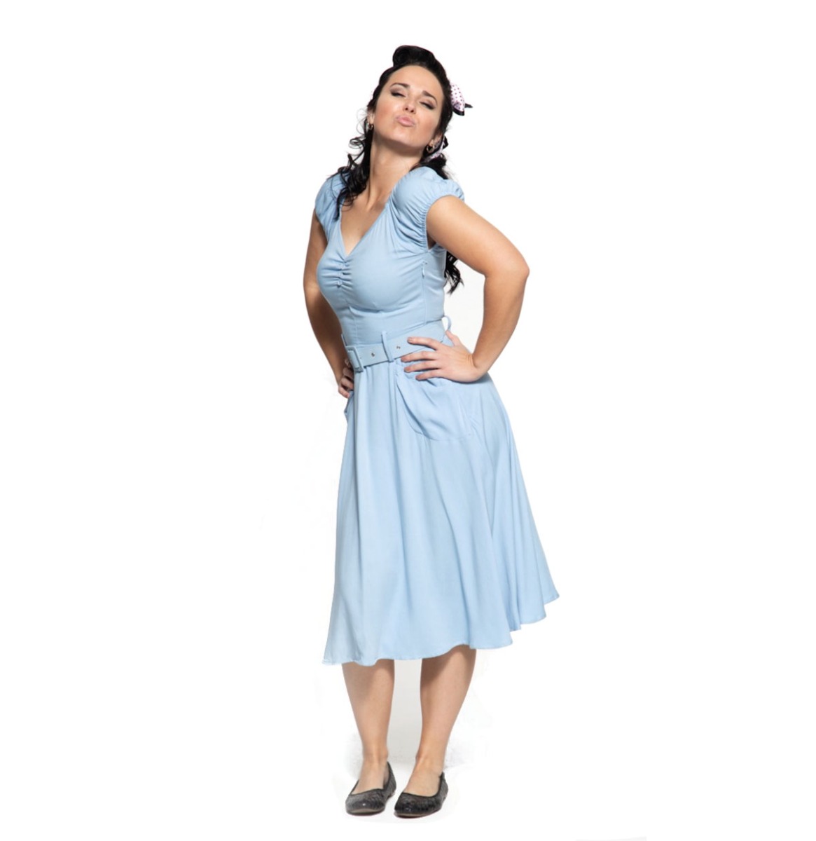 Queen Kerosin Swing Dress Mid Blue-XL