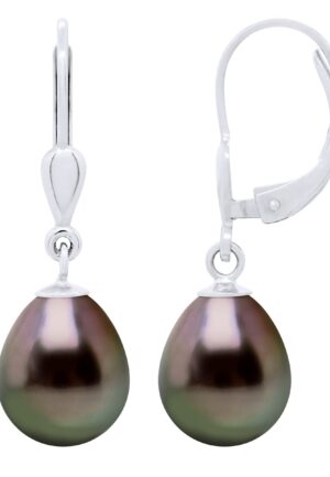Oorbellen van 375 Wit Goud en Echte GeCultiveerde Tahiti Parel Paar 9-10 mm