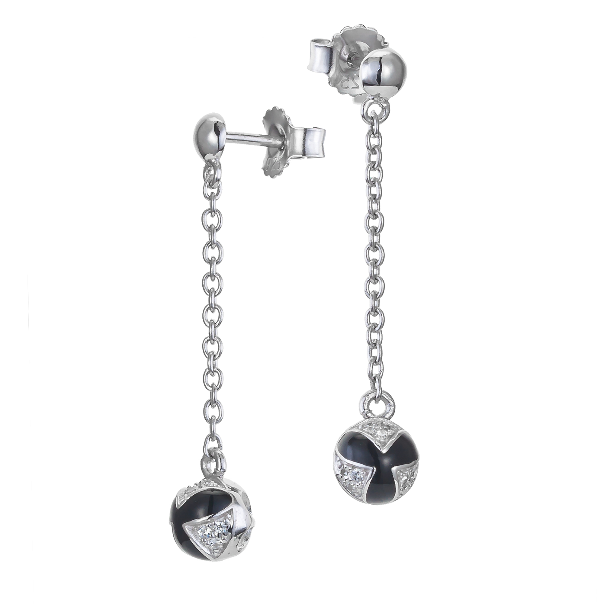 Orphelia 'Sedona' Dames 925 Sterling Zilveren Dangle Oorbellen - Zilver/Zwart ZO-7332