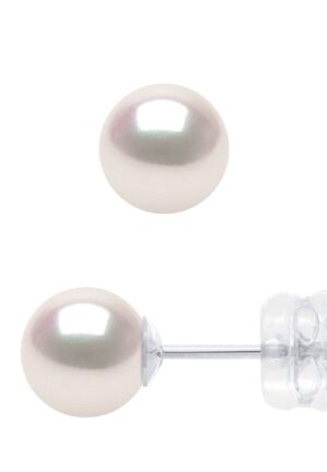 Oorbellen in Wit Goud 750 en Echte Gecultiveerde Parel Akoya Japanse Gecertificeerd Rond 6-7 mm