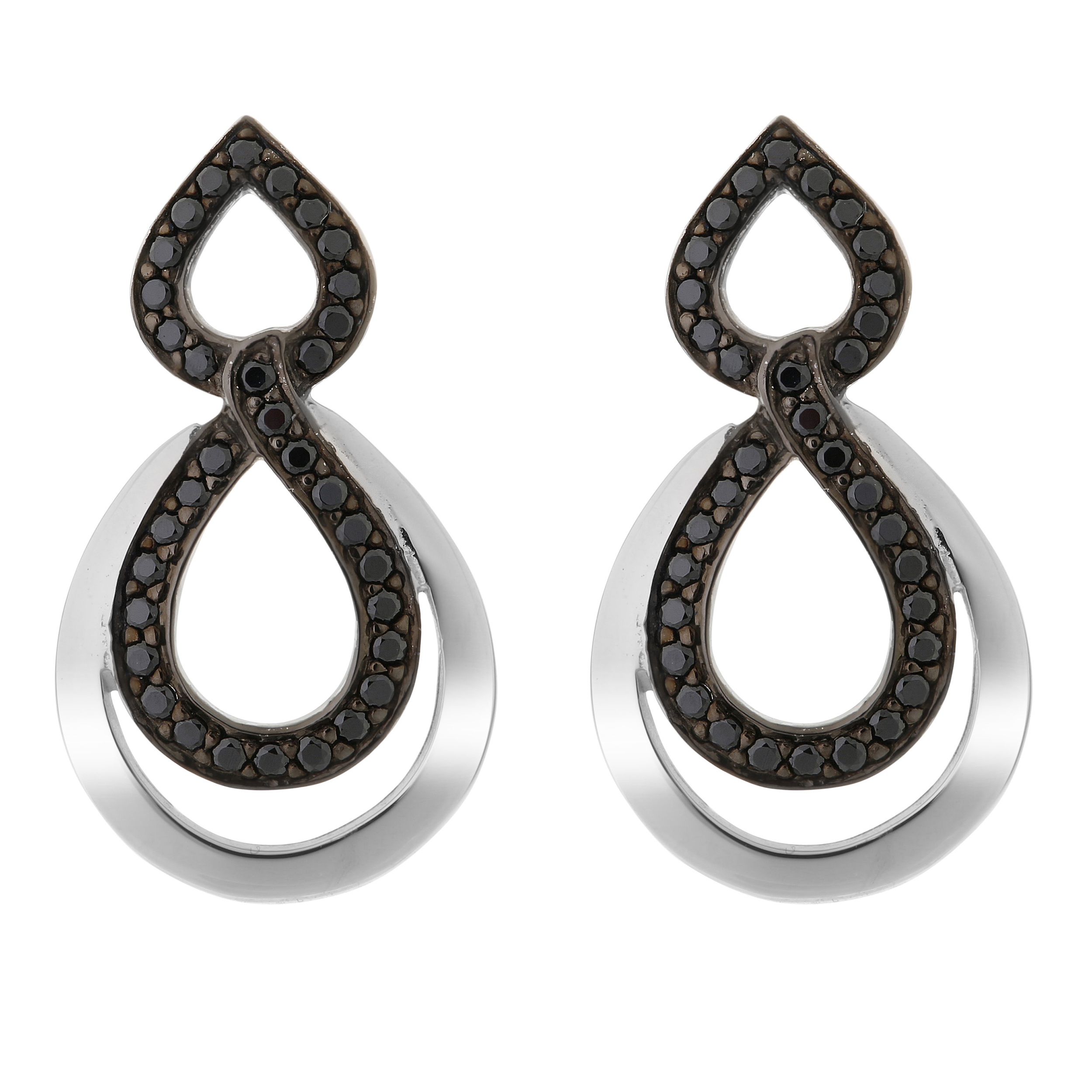 Orphelia 'Amber' Dames 925 Sterling Zilveren Hangoorbellen - Zilver/Zwart ZO-7092/2