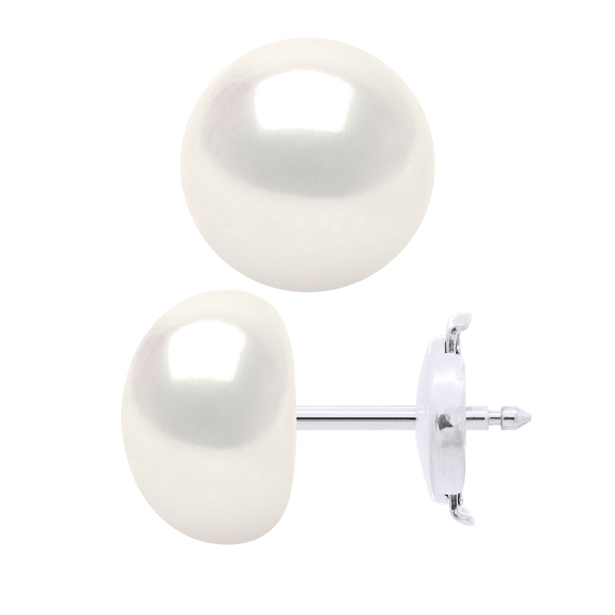Oorbellen - Wit Goud - Echte Gekweekte Zoetwaterparels Knop 9-10 mm