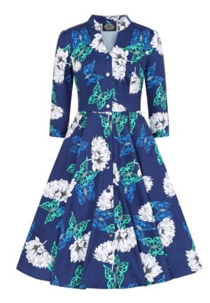 Hearts & Roses Gloria Floral Swing Dress Blue-L