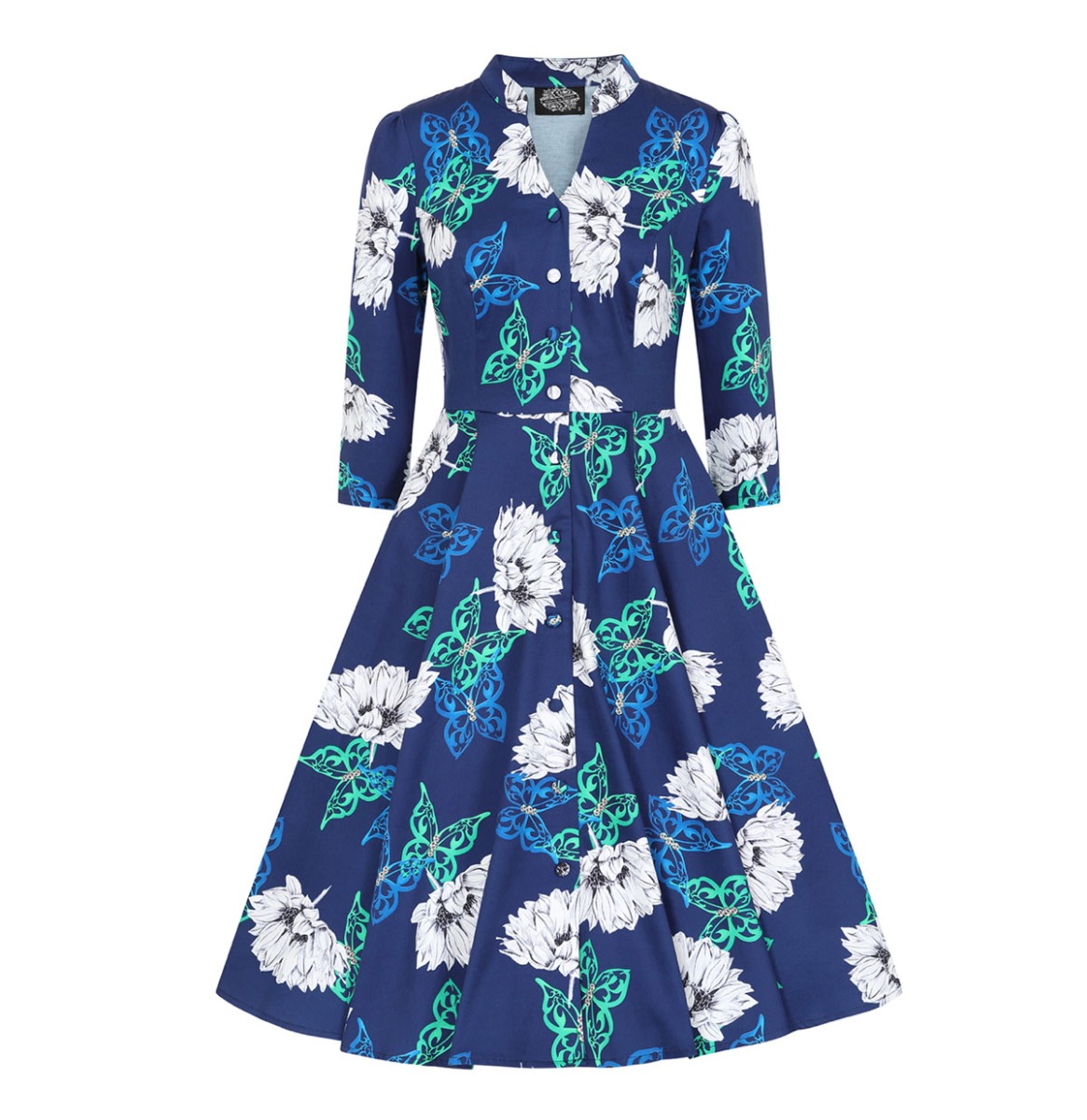 Hearts & Roses Gloria Floral Swing Dress Blue-L