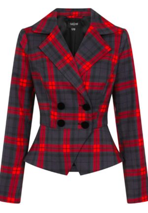 Collectif Halle Smoky Check Suit Jacket Charcoal Red-XXL | 50% korting