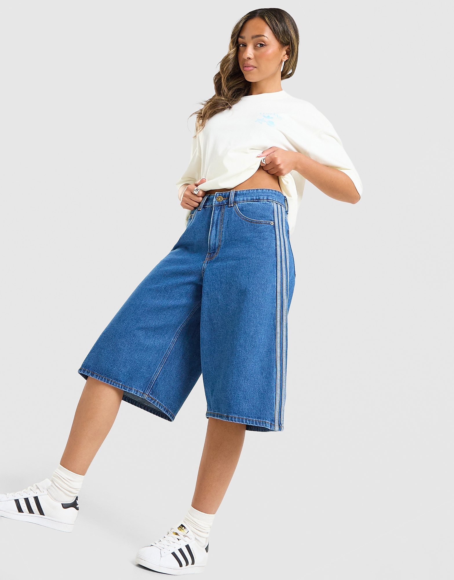 adidas Originals 3-stripes Denim Jorts - Blauw- Dames, Blauw