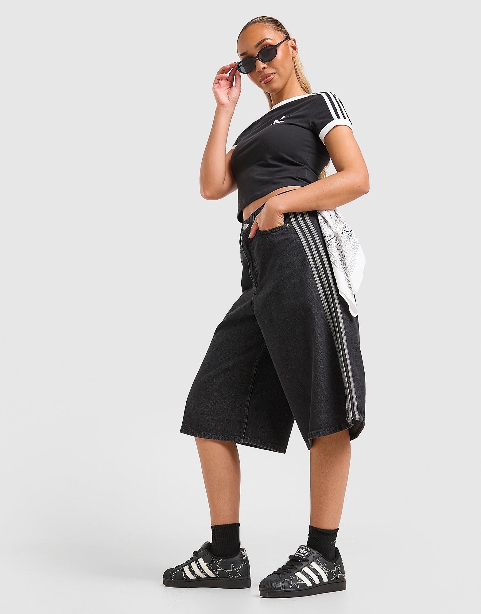 adidas Originals 3-stripes Denim Jorts - Zwart- Dames, Zwart