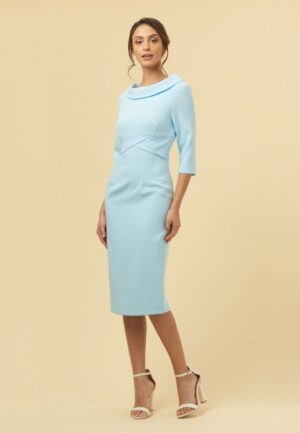 The Pretty Dress Company Kennedy Collar Pencil Dress Pale Blue -XL