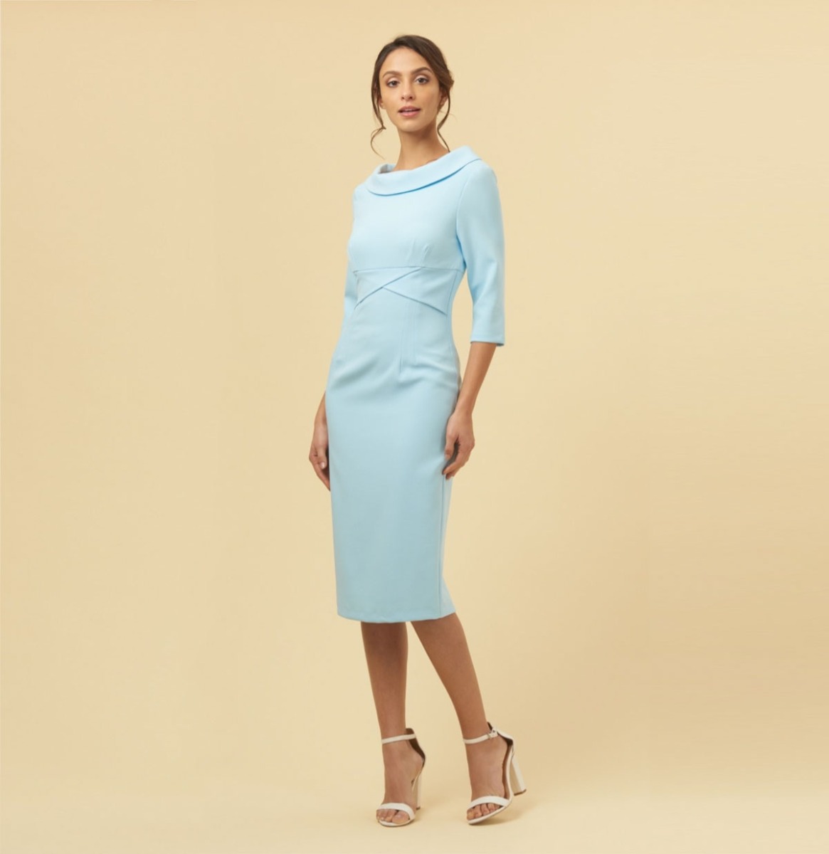 The Pretty Dress Company Kennedy Collar Pencil Dress Pale Blue -XL