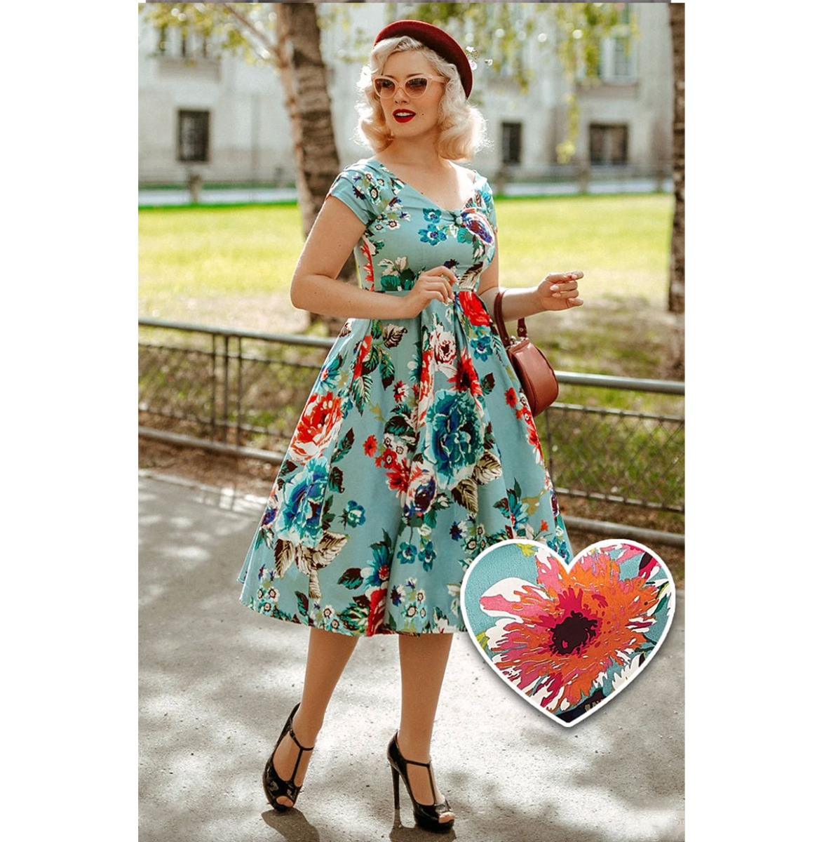 Dolly & Dotty Lily Swing Dress Floral Blue-XL