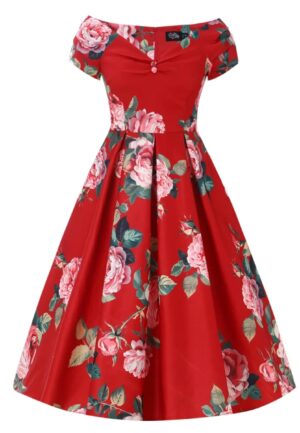 Dolly & Dotty Lily Scarlet Rose Vintage Swing Dress Red-S