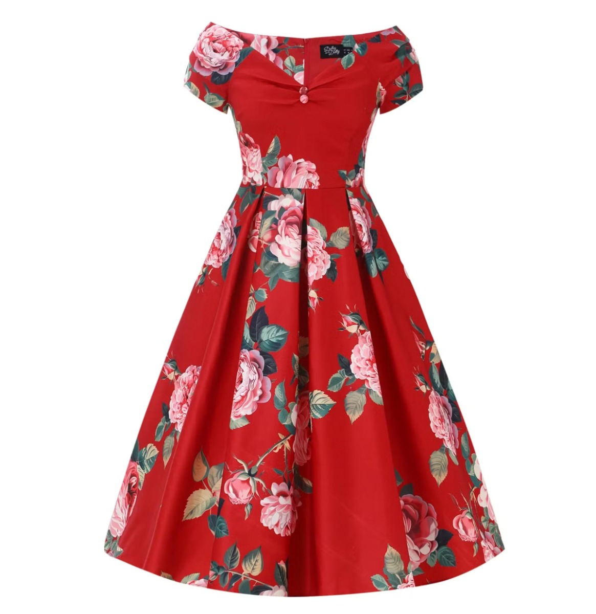 Dolly & Dotty Lily Scarlet Rose Vintage Swing Dress Red-S