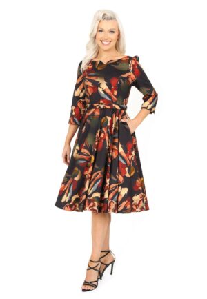 Hearts & Roses Mabel Swing Dress Black Multicolor -XL | 26% korting