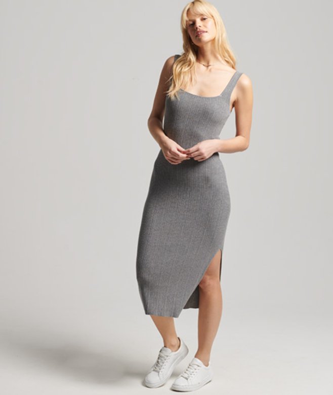 Gebreide Jurk met Textuur Grijs Grootte: 44
