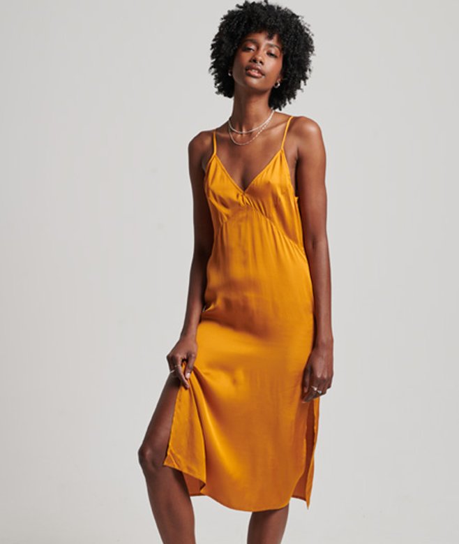 Satijnen Cami Midi-jurk Oranje Grootte: 44