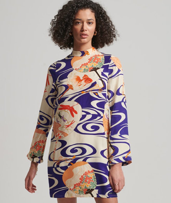 Mini-jurk met Print en Lange Mouwen Multi Grootte: 36