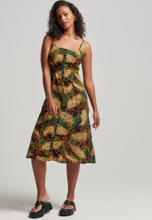 Cami Midi-jurk met Knoopsluiting en Print Multi Grootte: 36