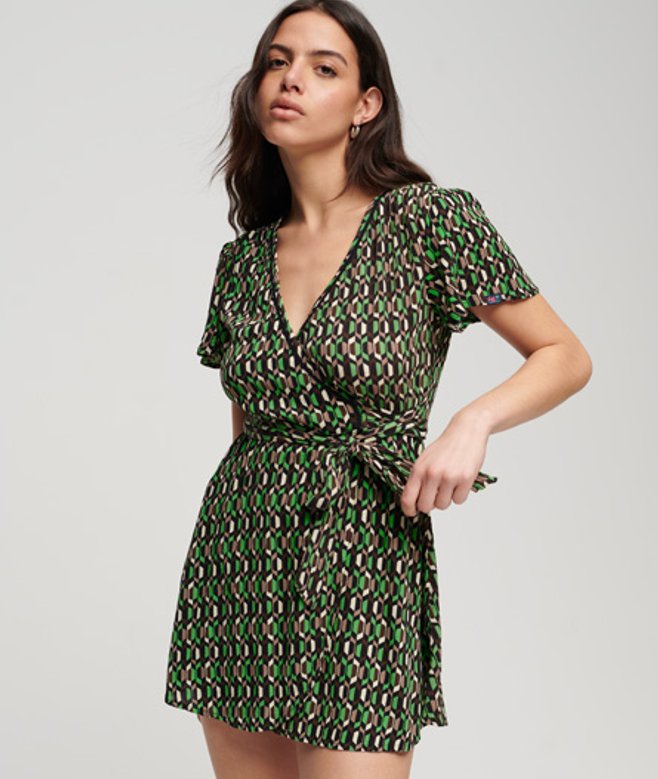 Vintage Mini-wikkeljurk Groen Grootte: 36