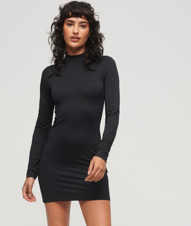 Jersey Mini-jurk met Hoge Hals Zwart Grootte: 36