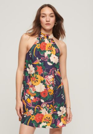 Mouwloze Mini-jurk met Hoge Halslijn Blauw Grootte: 36