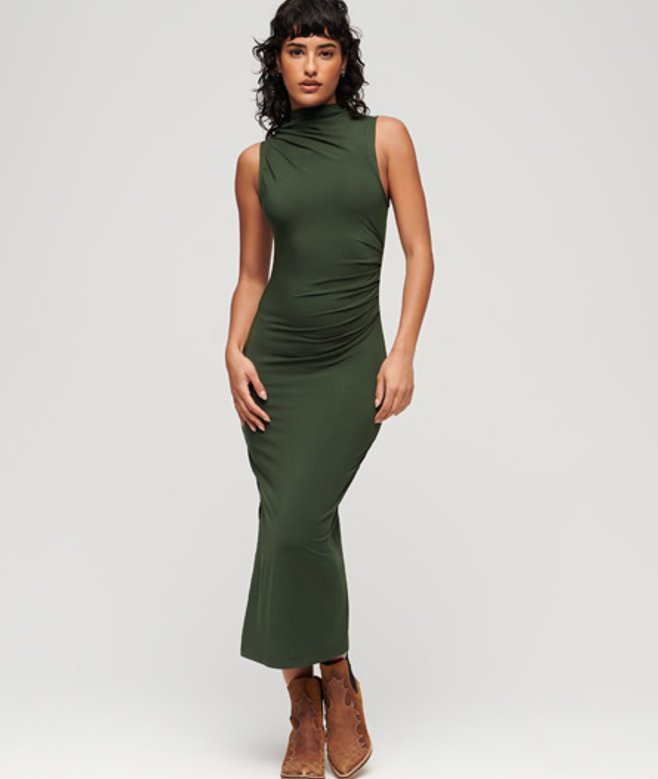 Jersey Midi-jurk met Ruches Groen Grootte: 42